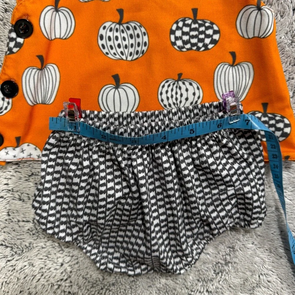 Sassy Stitches Pumpkin Apron Diaper Set Boutique Fall Halloween Orange Black 3/6